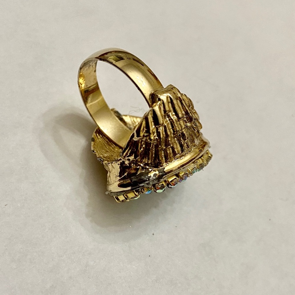 Vintage, Stamped Hobe Blue Agate Adjustable Ring with Rhinestones - Picture 7 of 13
